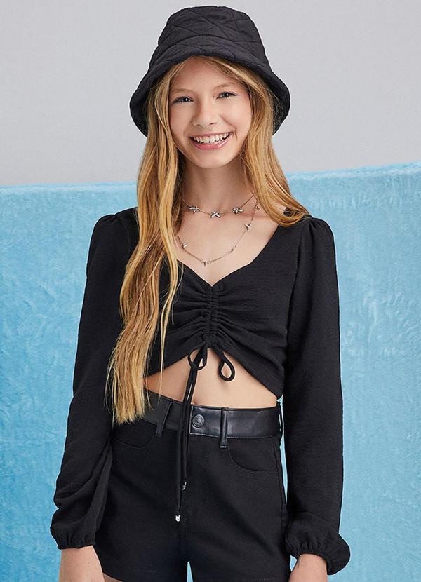 Cropped Manga Longa Black Preto