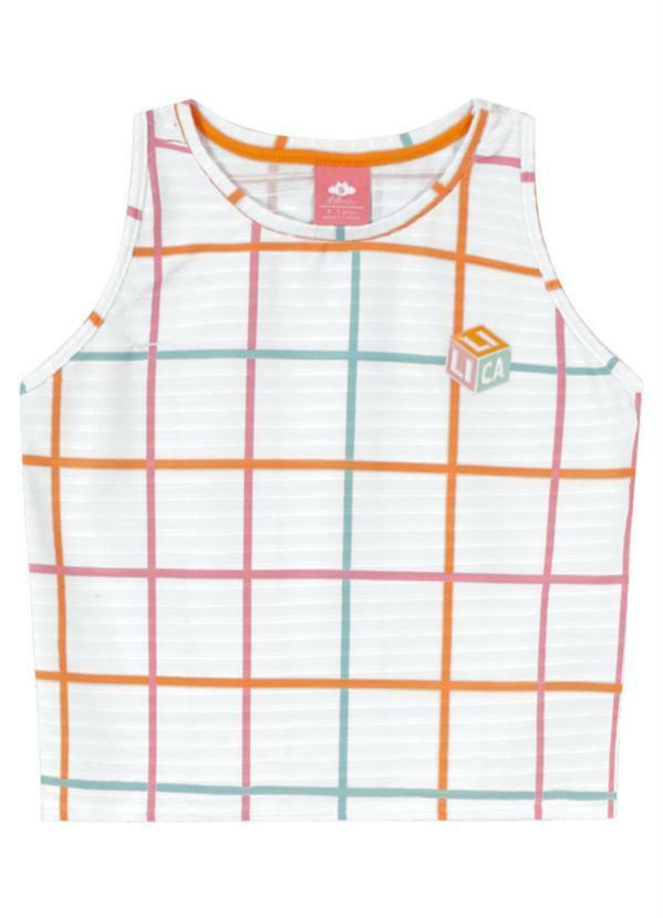 Regata Cropped Malha Xadrez Grid Menina Branco