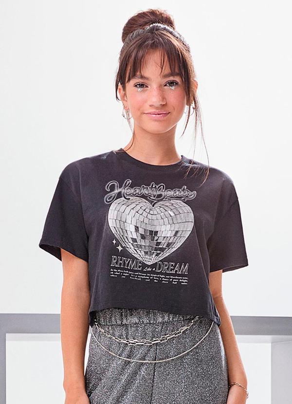 T-Shirt Cropped Heart Beats Preto