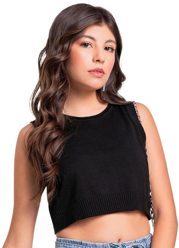 Vista 2 Top Cropped em Tricô Juvenil Preto Gloss Gloss