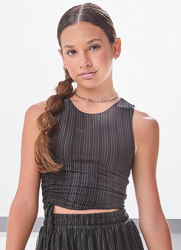 Top de Tule Listrado Preto