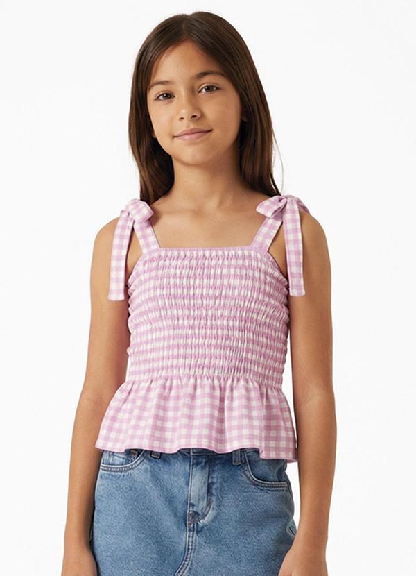 Blusa Menina de Alças Xadrez Roxo