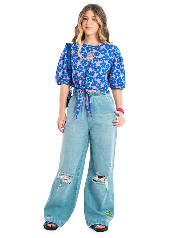 Vista 2 Blusa Infantil Flores de Primavera Roxo Gloss Gloss