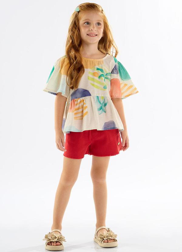 Bata para Menina em Viscose e Linho Bege