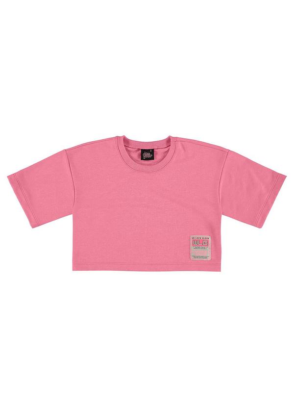 Vista 2 Blusa Básica Cropped em Moletom Rosa Pink Gloss Gloss