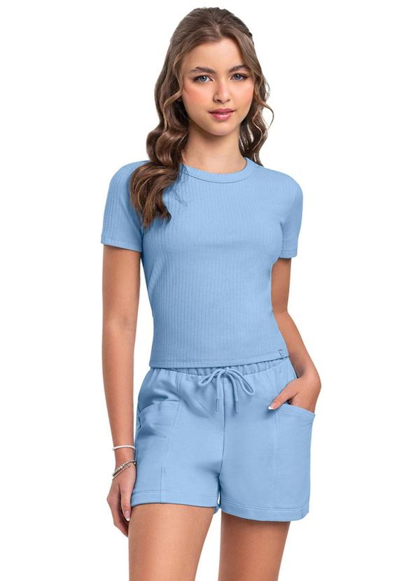 Blusa Básica em Ribana para Menina Gloss Azul