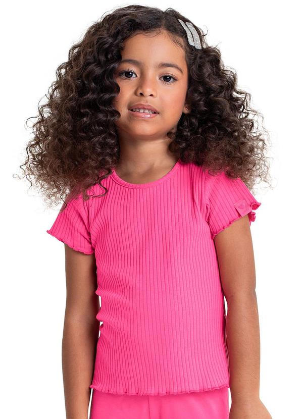 Vista 2 Blusa Básica em Ribana para Menina Rosa Quimby Quimby