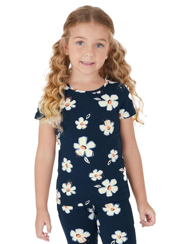 Vista 2 Blusa Básica Floral Azul Marinho Malwee Kids Malwee Kids