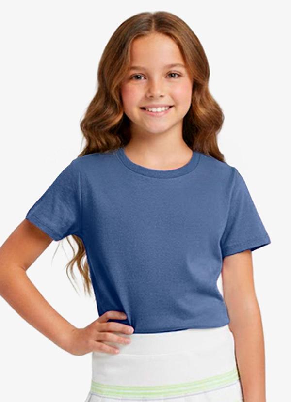 Vista 2 Blusa Básica Manga Curta Lisa Soletex Azul Rovitex Rovitex
