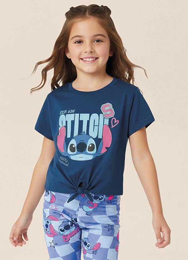 Blusa Box Amarração Stitch Disney® Azul Escuro