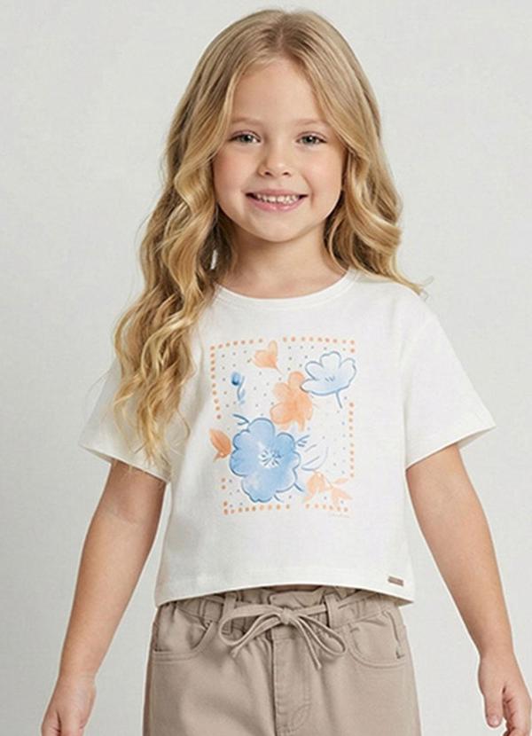 Blusa Box Floral com Strass Off White