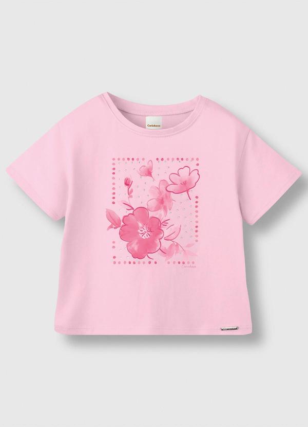 Blusa Box Floral com Strass Rosa