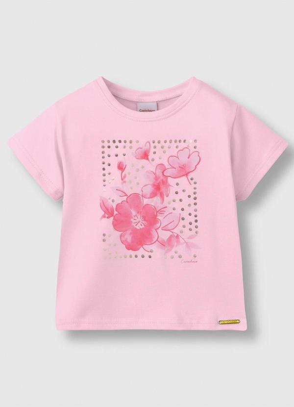 Blusa Box Floral com Strass Rosa