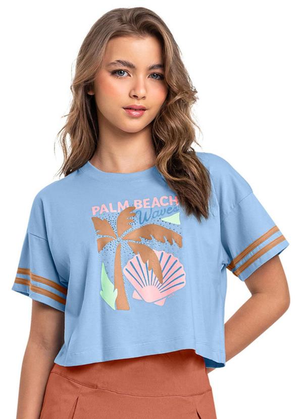 Blusa Boxy em Meia Malha para Menina Gloss Azul