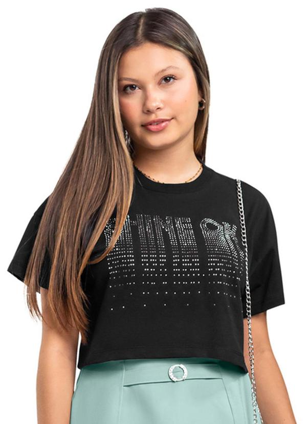 Blusa Boxy em Meia Malha para Menina Gloss Preto