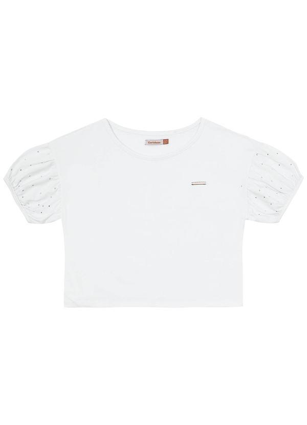 Blusa Branca Cropped com Strass Menina