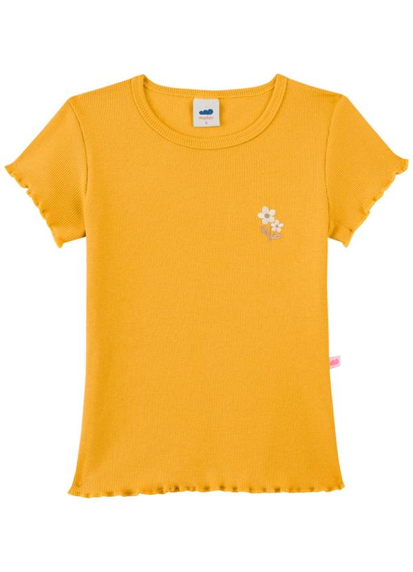 Blusa Canelada com Bordado Floral Amarelo