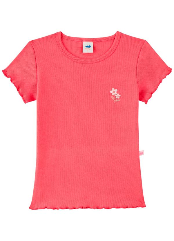 Blusa Canelada com Bordado Floral Laranja