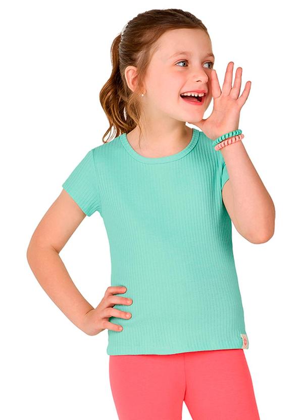 Blusa Canelada Infantil Menina Manga Curta Verde