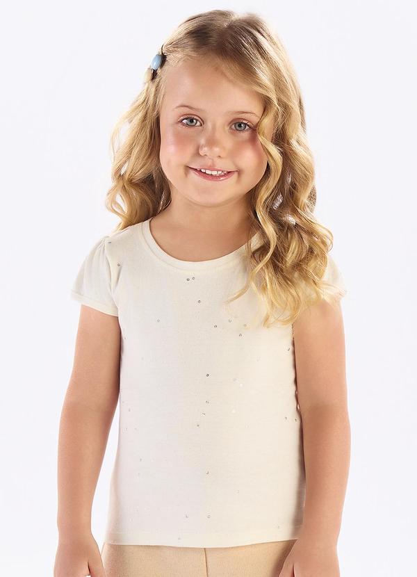Vista 2 Blusa Cotton Leve com Gliter e Paetê Bege Pulla Bulla Pulla Bulla