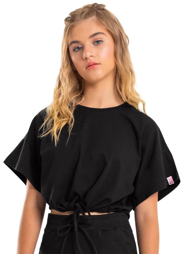 Vista 2 Blusa Cropped Básica Infantil Preto Gloss Gloss