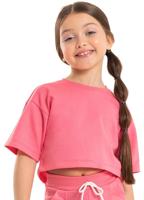 Vista 2 Blusa Cropped Básica Infantil Rosa Gloss Gloss