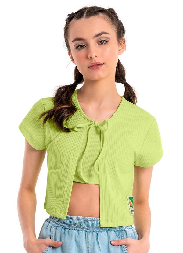 Vista 2 Blusa Cropped Curta em Ribana Verde Gloss Gloss