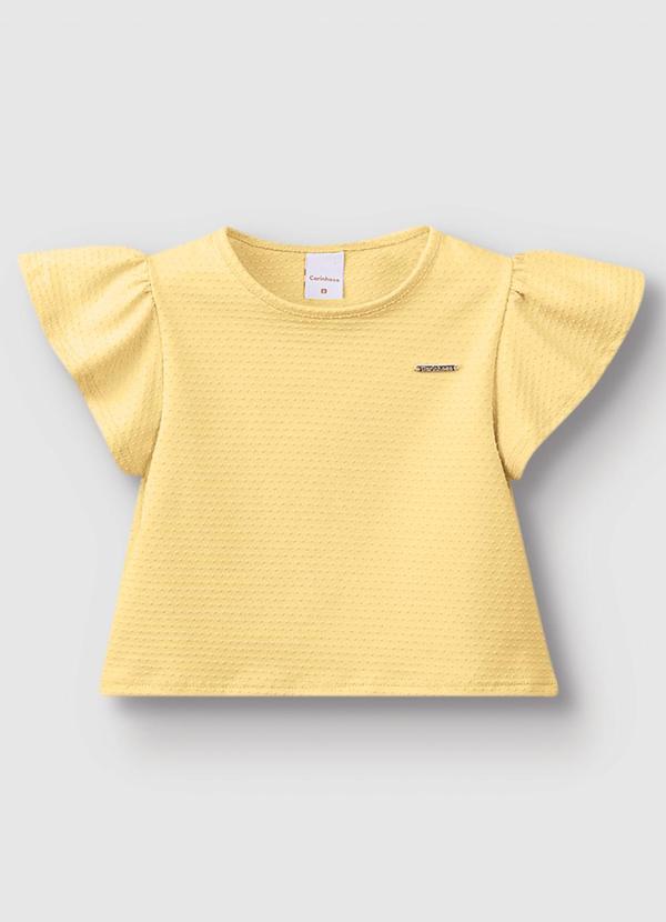 Blusa Cropped em Malha Texturizada Amarelo