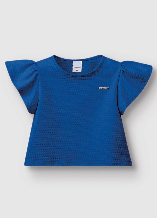 Blusa Cropped em Malha Texturizada Azul Escuro