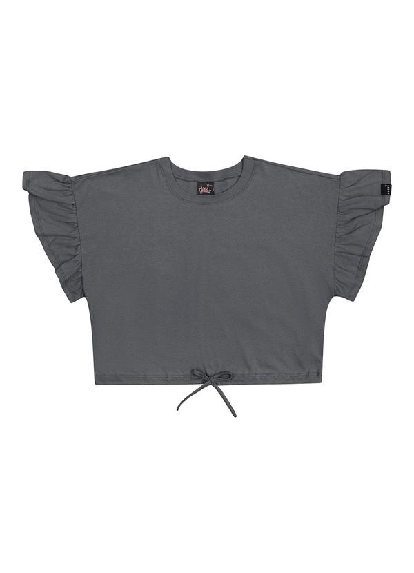 Vista 2 Blusa Cropped em Meia Malha Juvenil Laranja Gloss Gloss