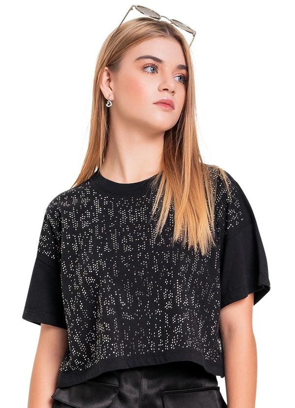 Blusa Cropped em Meia Malha Juvenil Preto