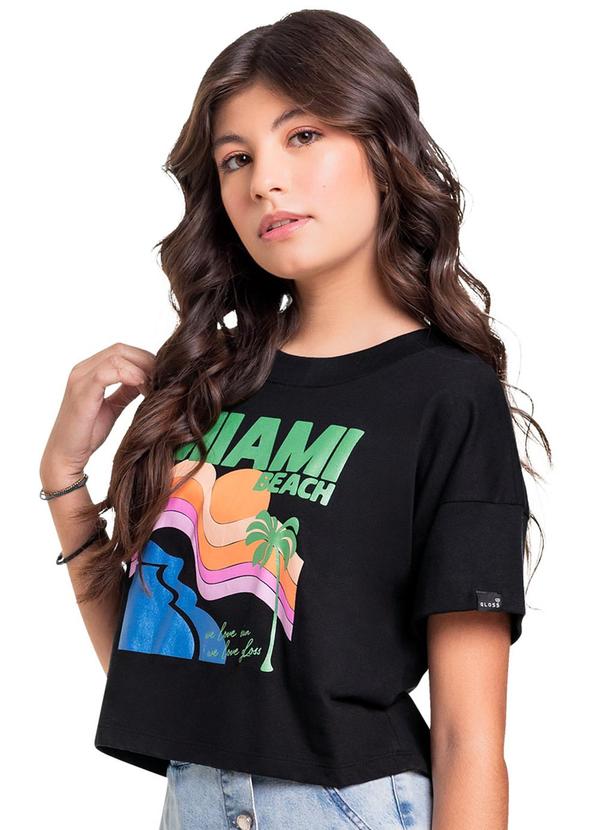 Vista 2 Blusa Cropped em Meia Malha Preto Gloss Gloss