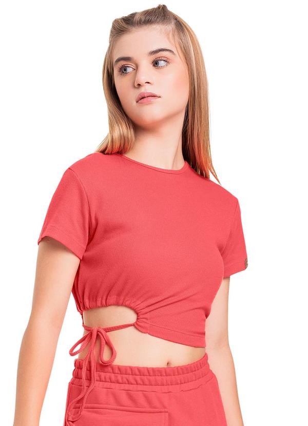 Vista 2 Blusa Cropped em Ribaninha Juvenil Laranja Gloss Gloss