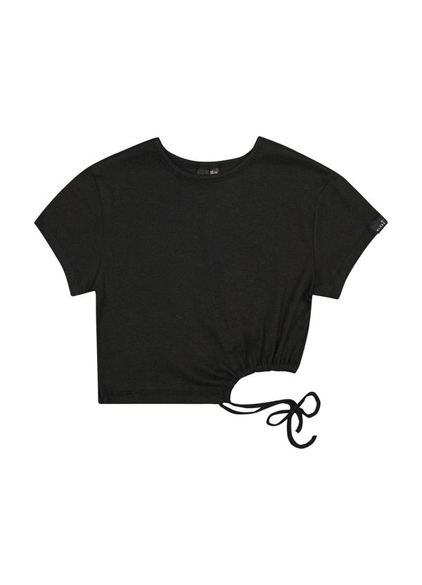 Vista 2 Blusa Cropped em Ribaninha Juvenil Preto Gloss Gloss