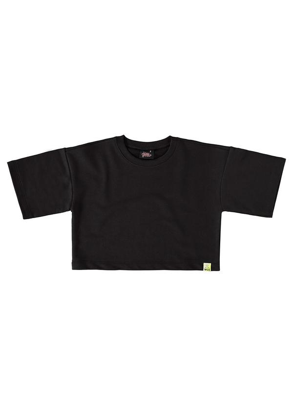 Vista 2 Blusa Cropped Infantil Básica Infantil Preto Gloss Gloss