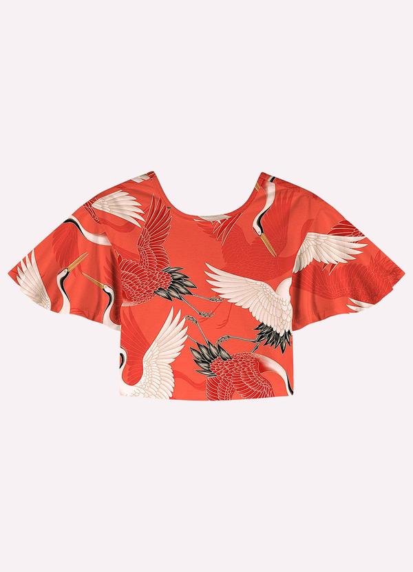 Blusa Cropped Infantil Menina Aves Vermelho