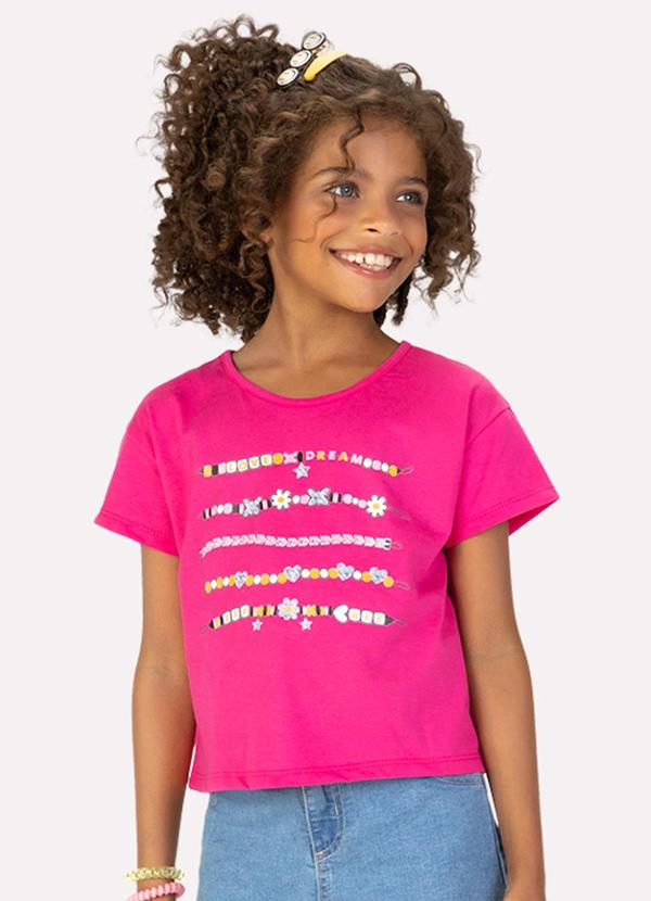 Blusa Cropped Infantil Menina em Algodão Rosa