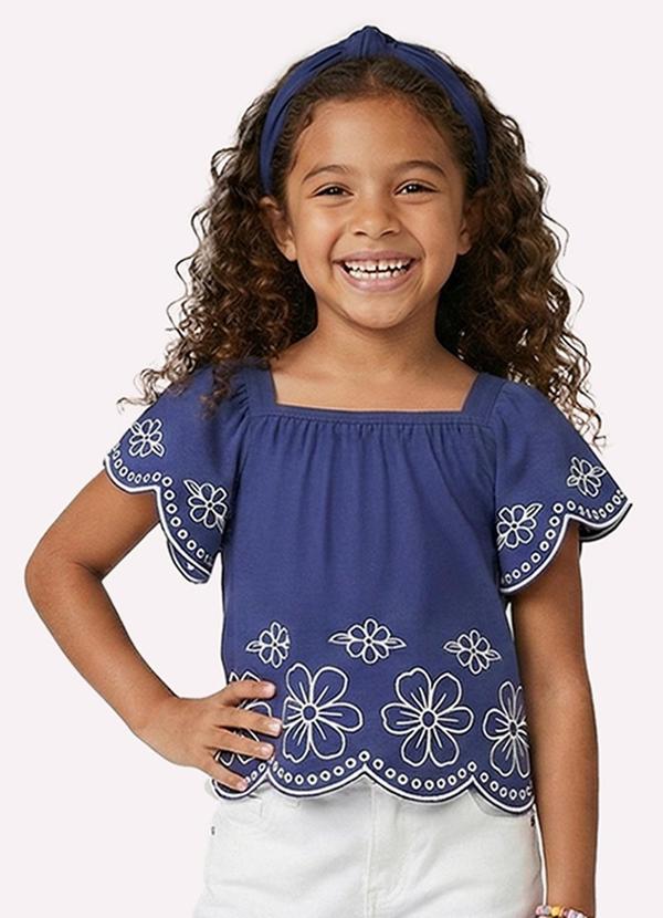 Blusa Cropped Infantil Menina Flores Azul