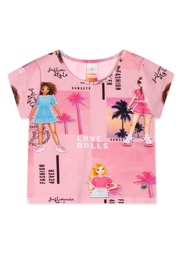 Vista 2 Blusa Cropped Manga Curta Infantil Feminina Rosa Marisol Marisol