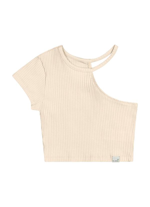 Vista 2 Blusa Cropped Ribana Canelada Juvenil Bege Gloss Gloss