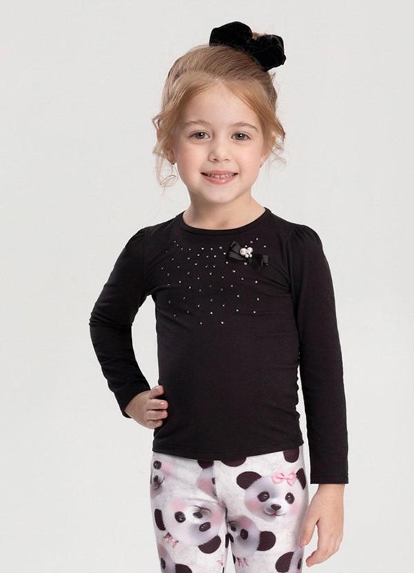 Blusa de Mangas Longas Infantil com Strass Preto