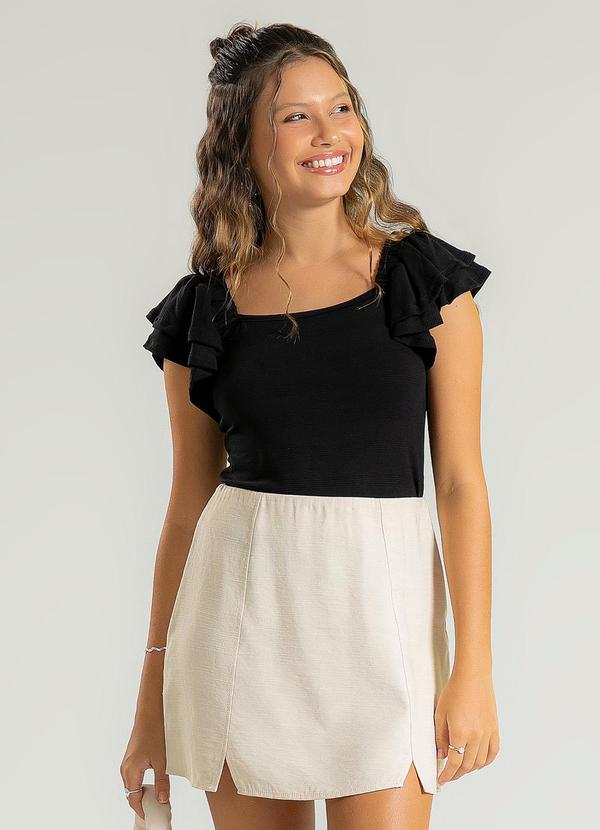 Vista 2 Blusa Decote Quadrado em Viscose Preto Cativa Teen Cativa Teen
