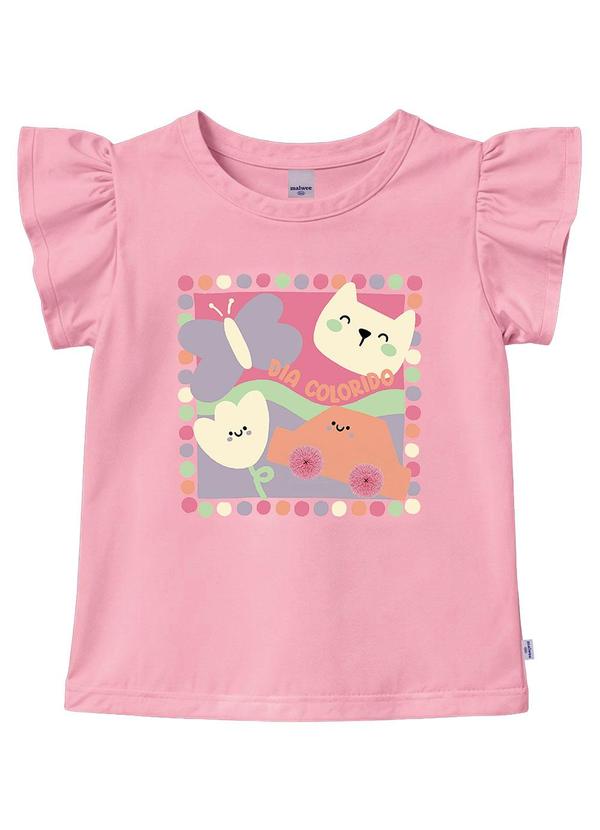 Blusa Dia Colorido em Malha Rosa Claro
