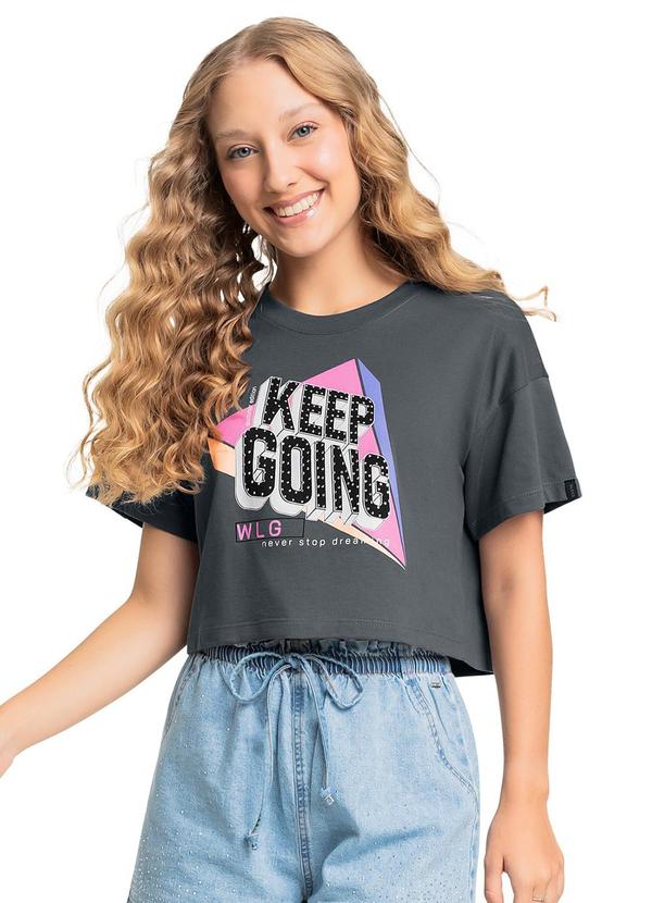 Blusa em Algodão Juvenil Manga Curta Cinza