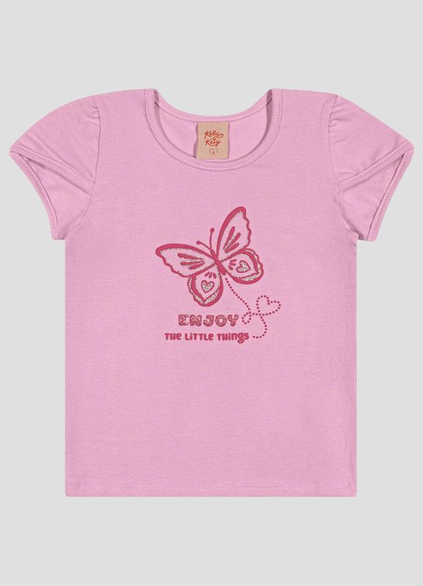 Blusa em Cotton com em Relevo e Glitter Rosa