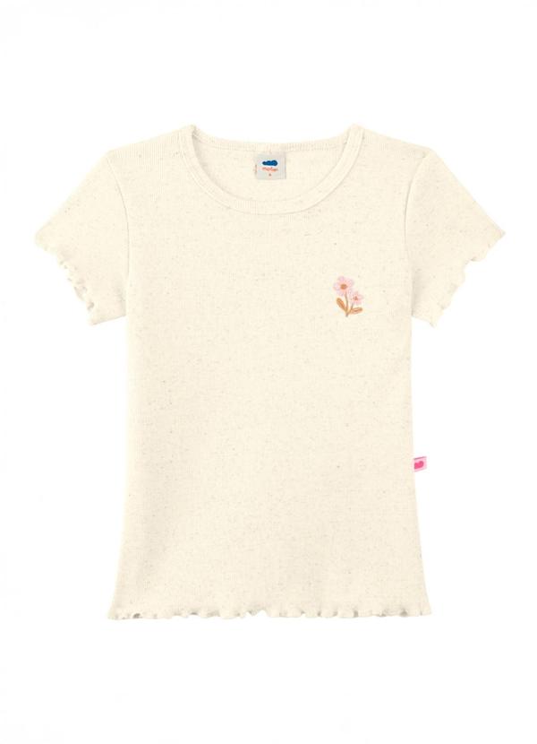 Blusa em Malha Canelada com Bordado Floral Bege