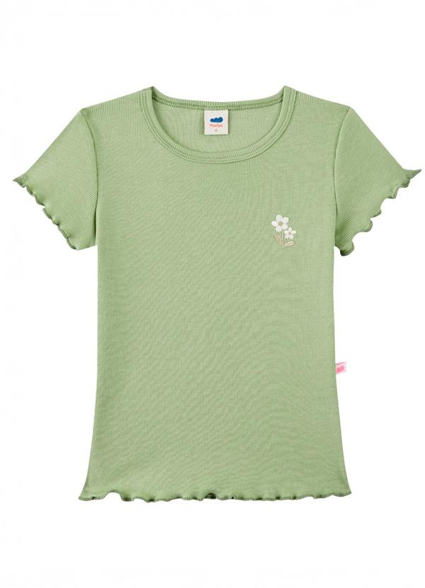 Blusa em Malha Canelada com Bordado Floral Verde