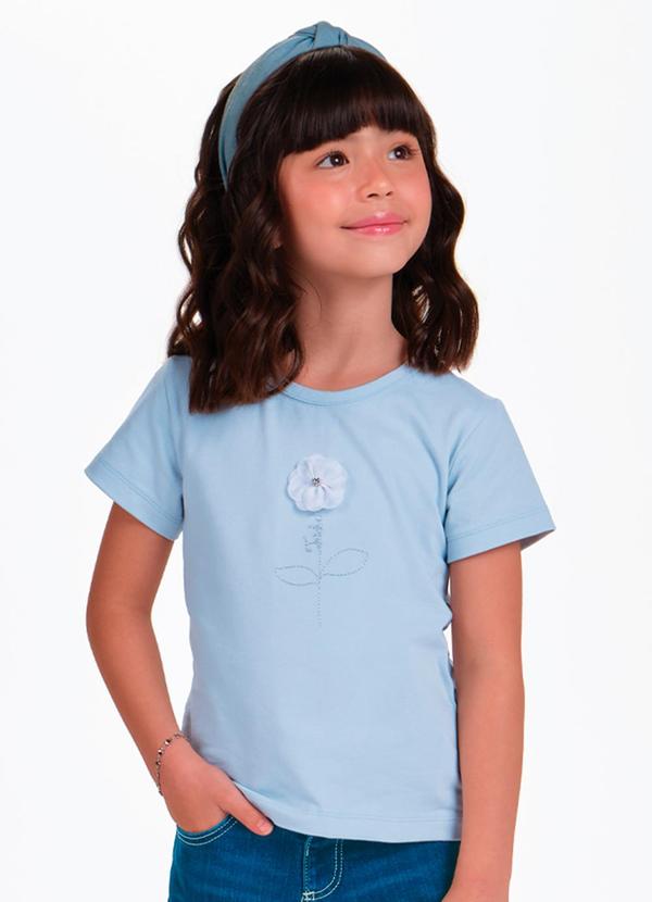 Blusa Feminina Infantil Flor de Lurex Azul
