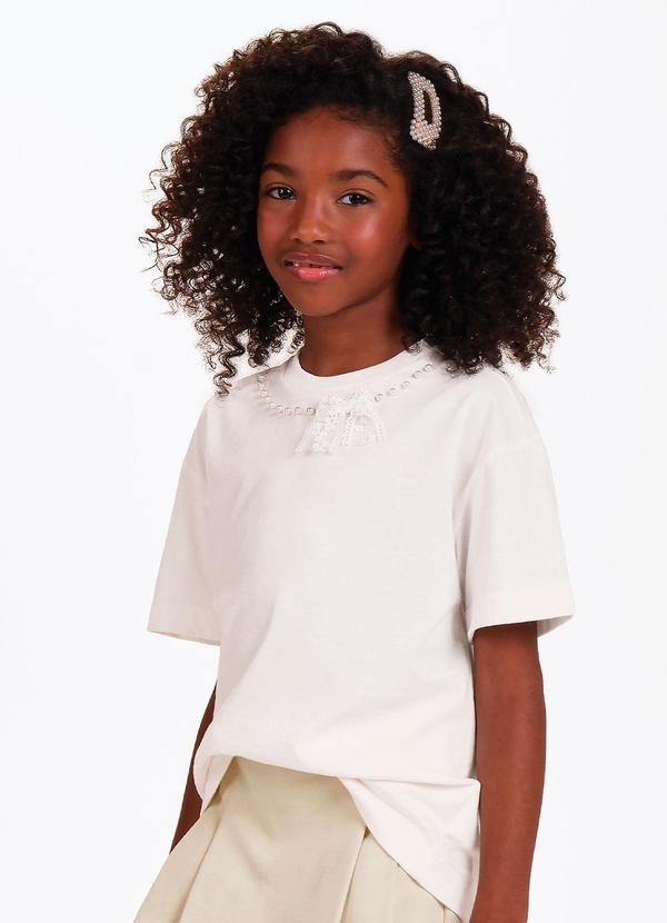 Blusa Feminina Infantil Laço com Rebite Bege