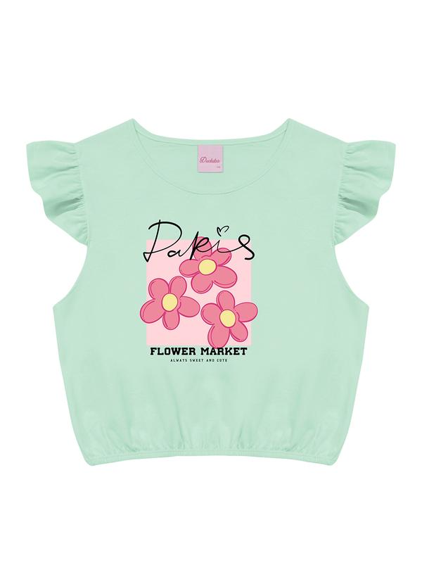 Blusa Flower Market com Elástico na Barra Verde